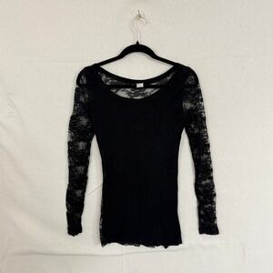 Styles Black Lace Long Sleeve Top Sheer Back Floral Gothic T5825 Large